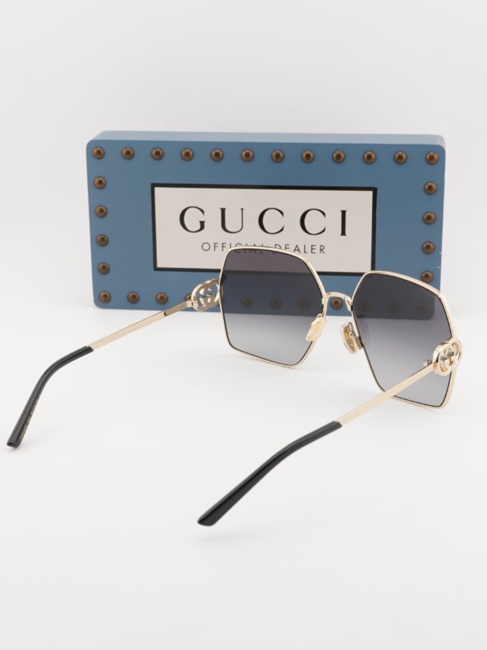 Gucci GG2163S 001 Square Sunglasses - Gold/Grey Gradient - Picture 4 of 11